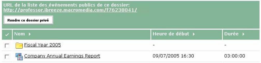 MACROMEDIA BREEZE MANAGER 5 - Pour définir un dossier et une page de liste d'événements comme public : - 1