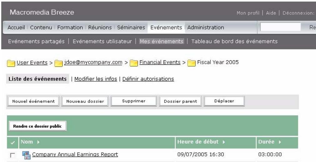 MACROMEDIA BREEZE MANAGER 5 - Pour revenir au dossier parent de votre choix : - 1