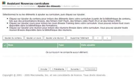MACROMEDIA BREEZE MANAGER 5 - Ajout d'éléments à un nouveau curriculum - 1