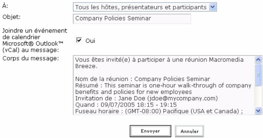 MACROMEDIA BREEZE MANAGER 5 - Pour envoyer des invitations à une réunion réservée exclusivement à des invitations enregistrées : - 1