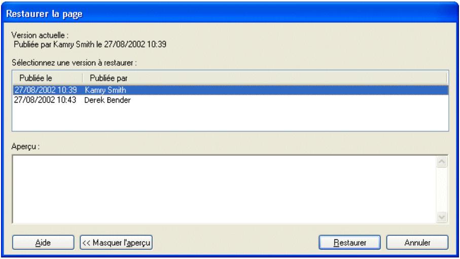 MACROMEDIA CONTRIBUTE 3-UTILISATION ET ADMINISTRATION DE CONTRIBUTE - Pour restaurer une version précédente d'une page ou d'un actif : - 1