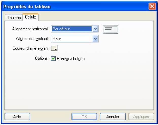MACROMEDIA CONTRIBUTE 3-UTILISATION ET ADMINISTRATION DE CONTRIBUTE - Pour modifier les propriétés des cellules du tableau : - 1