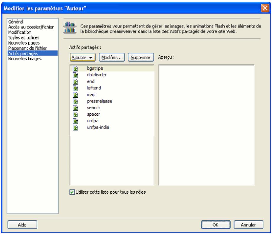 MACROMEDIA CONTRIBUTE 3-UTILISATION ET ADMINISTRATION DE CONTRIBUTE - Définition des options pour les actifs partagés - 1