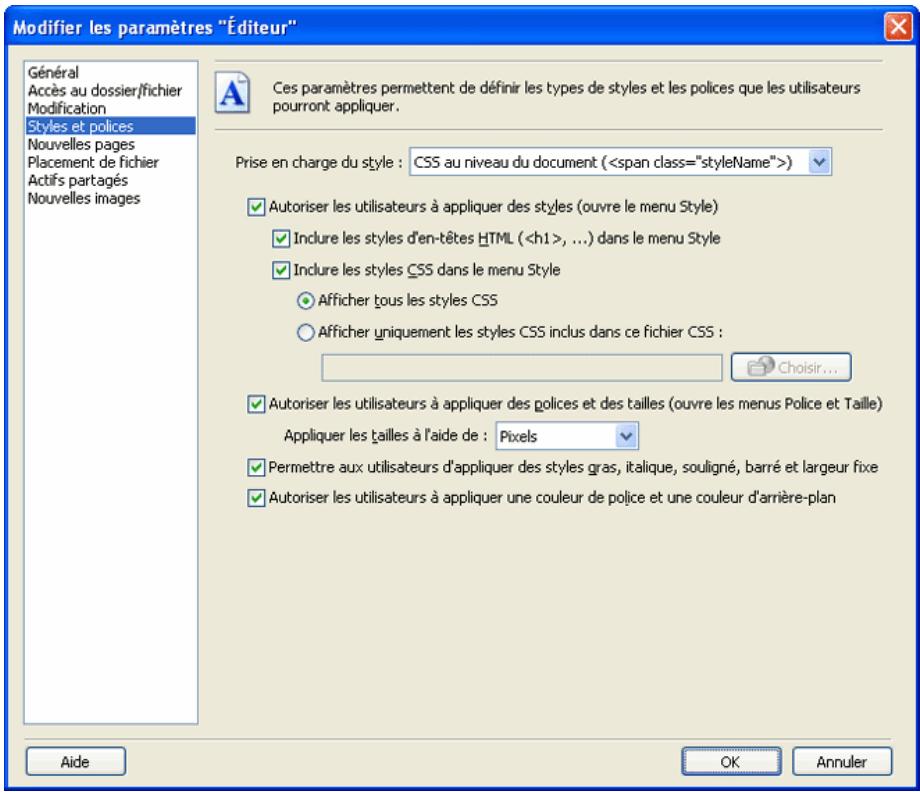 MACROMEDIA CONTRIBUTE 3-UTILISATION ET ADMINISTRATION DE CONTRIBUTE - Pour définir les paramètres de styles et de polices pour un site Web : - 1