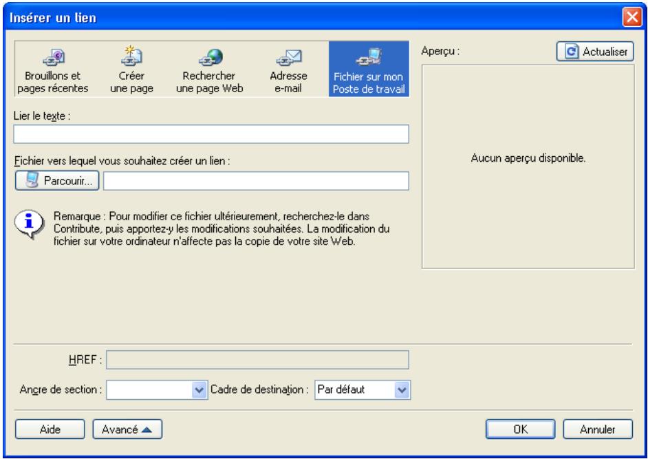 MACROMEDIA CONTRIBUTE 3-UTILISATION ET ADMINISTRATION DE CONTRIBUTE - Création d'un lien vers un fichier stocké dans votre ordinateur - 1