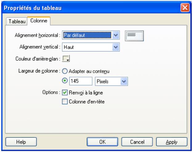 MACROMEDIA CONTRIBUTE 3-UTILISATION ET ADMINISTRATION DE CONTRIBUTE - Pour modifier les propriétés des lignes ou des colonnes d'un tableau : - 1