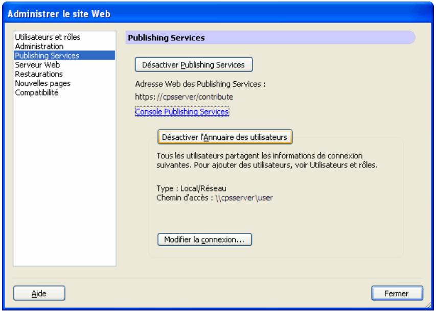 MACROMEDIA CONTRIBUTE 3-UTILISATION ET ADMINISTRATION DE CONTRIBUTE - Cliquez sur Console Publishing Server. - 1