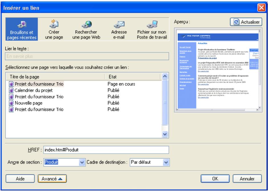 MACROMEDIA CONTRIBUTE 3-UTILISATION ET ADMINISTRATION DE CONTRIBUTE - Pour spécifier une ancre pour un lien existant : - 1