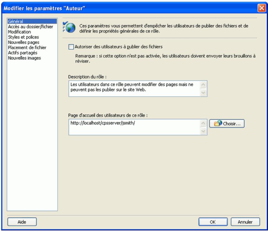 MACROMEDIA CONTRIBUTE 3-UTILISATION ET ADMINISTRATION DE CONTRIBUTE - Pour modifier les paramètres pour un rôle Contribute : - 2