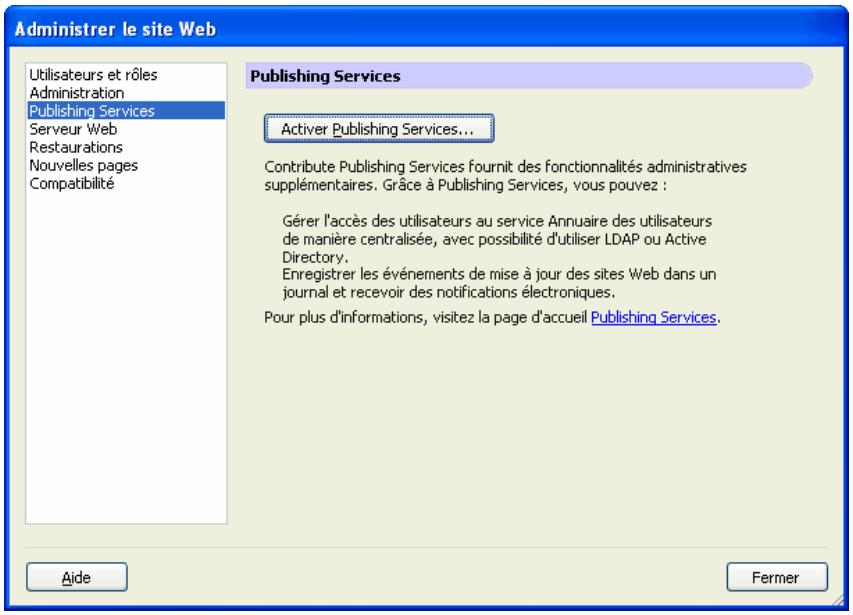 MACROMEDIA CONTRIBUTE 3-UTILISATION ET ADMINISTRATION DE CONTRIBUTE - Pour commencer à utiliser Publishing Server avec votre site Web : - 1
