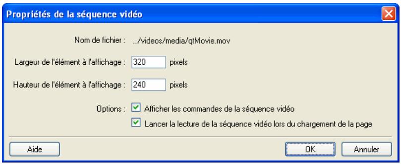 MACROMEDIA CONTRIBUTE 3-UTILISATION ET ADMINISTRATION DE CONTRIBUTE - Pour définir les propriétés d'une séquence vidéo : - 1