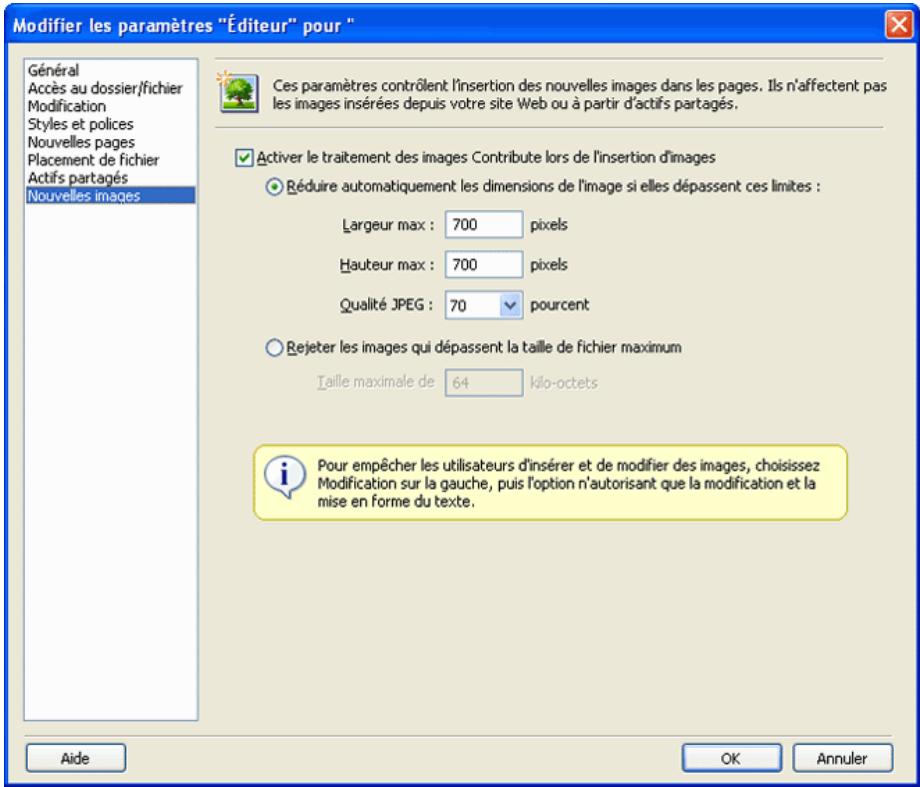 MACROMEDIA CONTRIBUTE 3-UTILISATION ET ADMINISTRATION DE CONTRIBUTE - Pour définir les options de nouvelles images pour un site Web : - 1