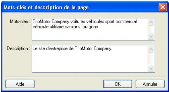 MACROMEDIA CONTRIBUTE 3-UTILISATION ET ADMINISTRATION DE CONTRIBUTE - Pour ajouter des mots-clés et une description à une page ou les modifier : - 1