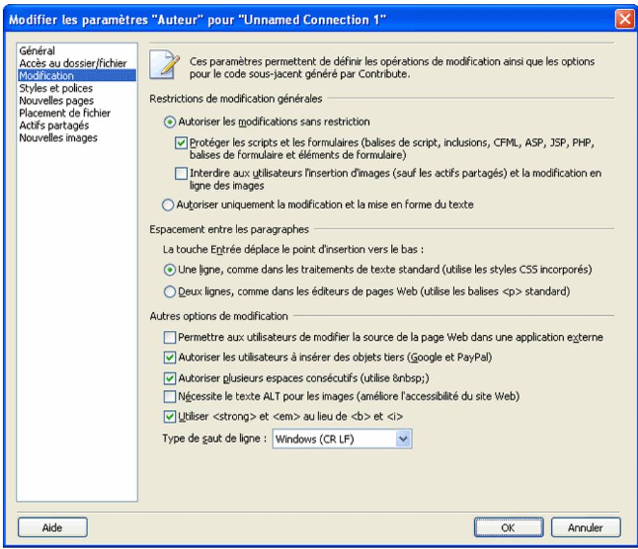 MACROMEDIA CONTRIBUTE 3-UTILISATION ET ADMINISTRATION DE CONTRIBUTE - Pour définir les paramètres de modification de page : - 1