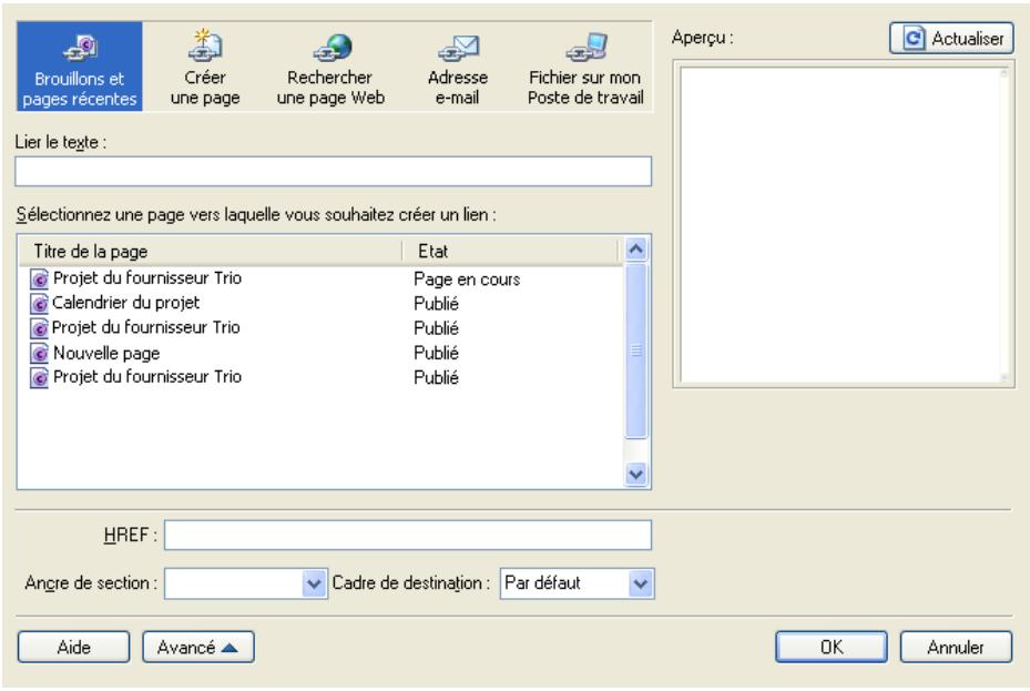 MACROMEDIA CONTRIBUTE 3-UTILISATION ET ADMINISTRATION DE CONTRIBUTE - Pour créer un lien vers un brouillon ou une page récemment publiée dans le site Web : - 1