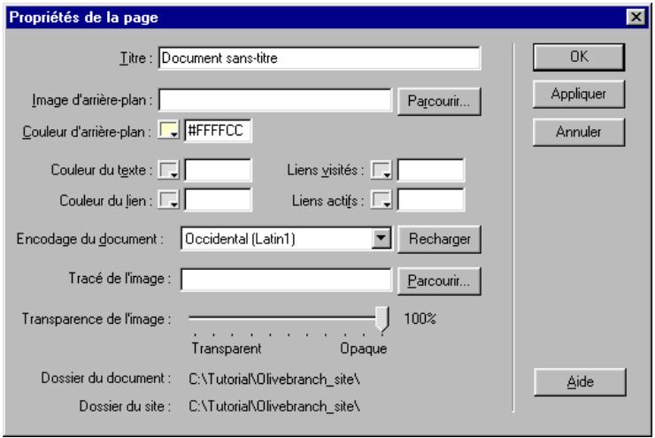 MACROMEDIA DREAMWEAVER 2-UTILISATION DE DREAMWEAVER - Pour définir une couleur d'arrière-plan pour la page : - 1