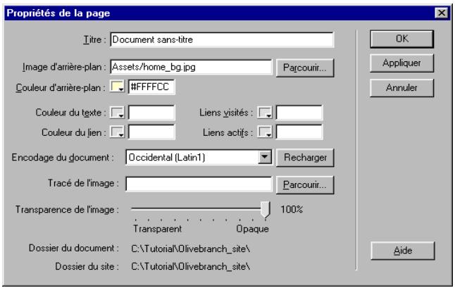 MACROMEDIA DREAMWEAVER 2-UTILISATION DE DREAMWEAVER - Pour définit une image d'arrière-plan pour la page : - 1
