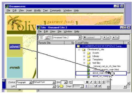 MACROMEDIA DREAMWEAVER 2-UTILISATION DE DREAMWEAVER - Pour creer un lien à partir d'une seLECTION dans un document ouvert : - 1