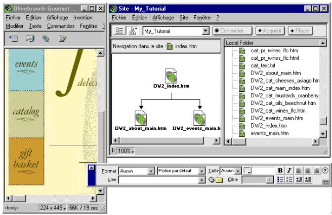MACROMEDIA DREAMWEAVER 2-UTILISATION DE DREAMWEAVER - Pour creer un lien à l'aide de l'inspecteur de propriétés et de la fenetre du site : - 1