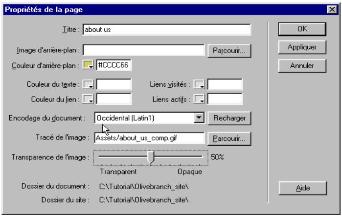 MACROMEDIA DREAMWEAVER 2-UTILISATION DE DREAMWEAVER - Pour charger un trace d'image : - 1