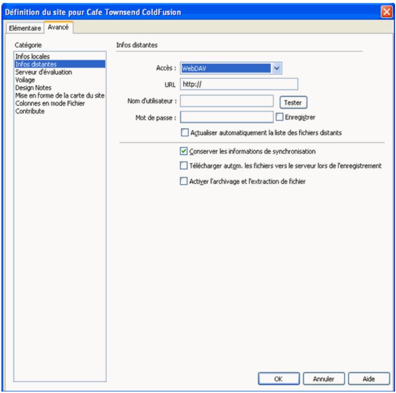 MACROMEDIA DREAMWEAVER 8-UTILISATION DE DREAMWEAVER - Pour configurer l'accès webdav dans dreamweaver : - 1
