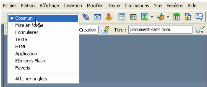 MACROMEDIA DREAMWEAVER 8-UTILISATION DE DREAMWEAVER - Pour afficher les boutons d'une catégorie : - 1