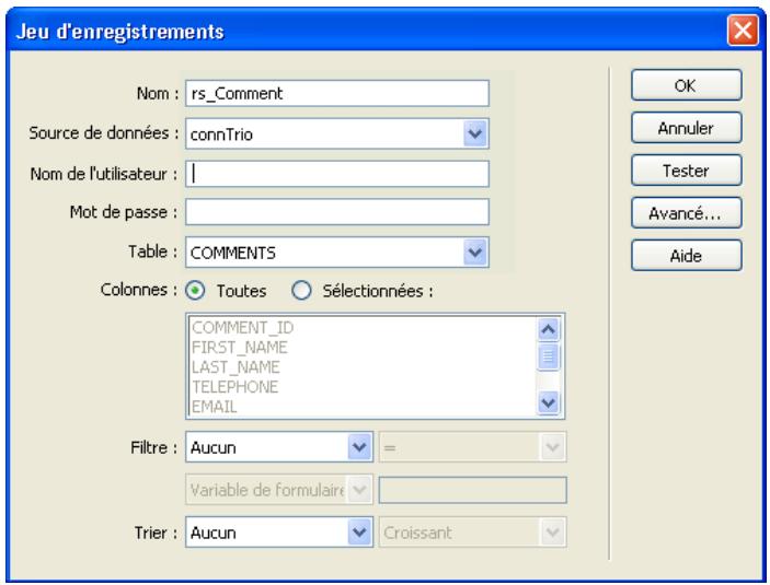 MACROMEDIA DREAMWEAVER MX 2004-BIEN DMARRER AVEC DREAMWEAVER - Définition d'un jeu d'enregistrements - 3
