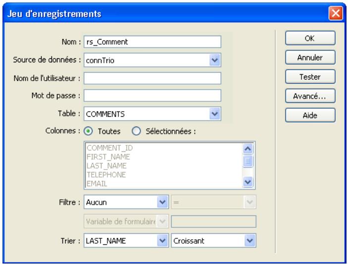 MACROMEDIA DREAMWEAVER MX 2004-BIEN DMARRER AVEC DREAMWEAVER - Définition d'un jeu d'enregistrements - 4
