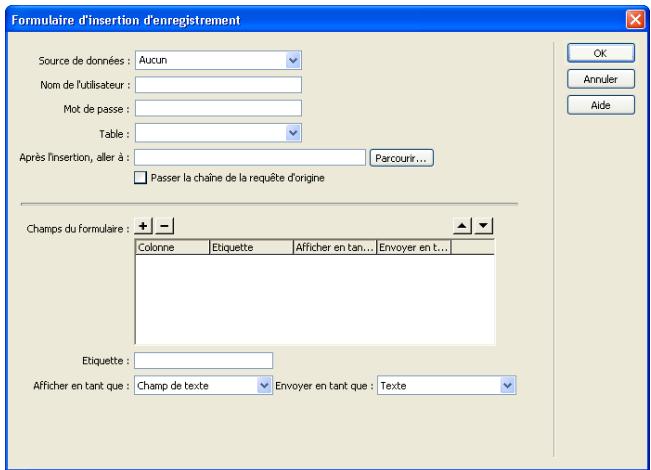 MACROMEDIA DREAMWEAVER MX 2004-BIEN DMARRER AVEC DREAMWEAVER - Ajout d'un objet d'application formulaire d'insertion d'enregistrement - 2