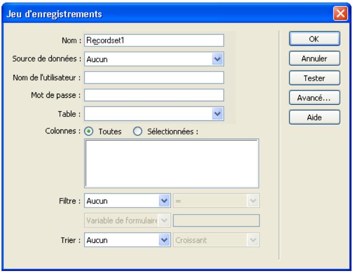 MACROMEDIA DREAMWEAVER MX 2004-BIEN DMARRER AVEC DREAMWEAVER - Définition d'un jeu d'enregistrements - 2