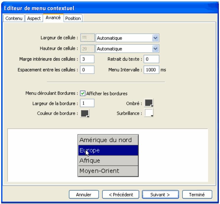 MACROMEDIA FIREWORKS 8-UTILISATION DE FIREWORKS - Définition des propriétés avances de menu contextual - 1