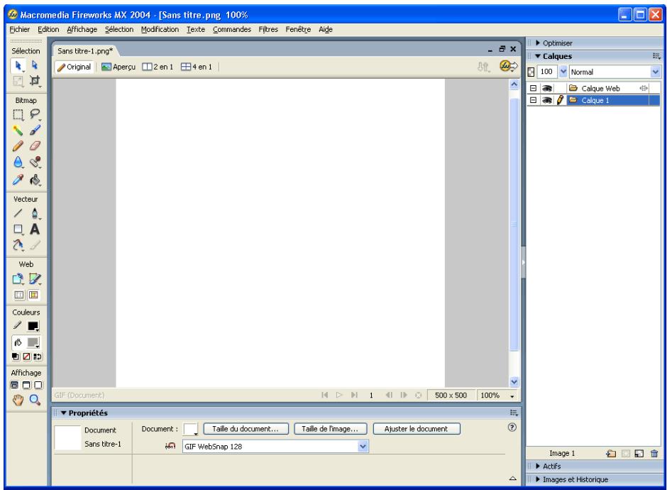 MACROMEDIA FIREWORKS MX 2004-BIEN DMARRER AVEC FIREWORKS - Environnement de travail de Fireworks - 1