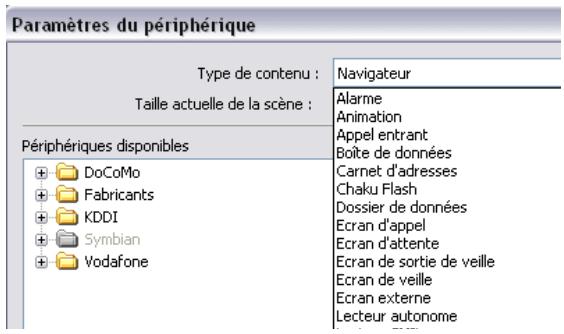 MACROMEDIA FLASH 8-DEVELOPPEMENT D APPLICATIONS FLASH LITE - Pour sélectionner vos périphériques de test et le type de contenu flash lite : - 1