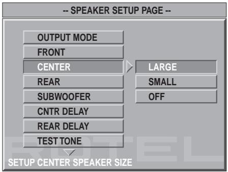 ROTEL RDV-1060 - Réglages des enceintes acoustiques - 7