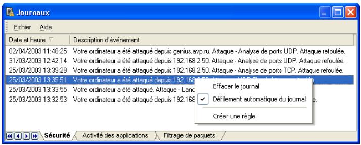 KASPERSKY ANTI-HACKER 1.8 - Journal Sécurité - 2