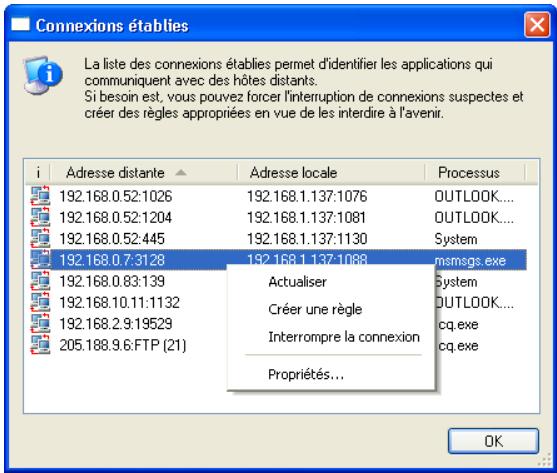 KASPERSKY ANTI-HACKER 1.8 - Connexions établies - 2