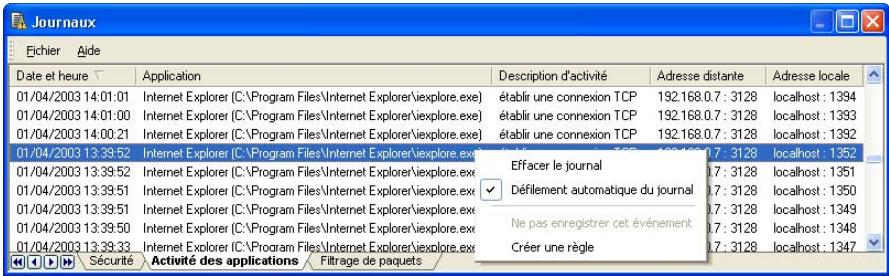 KASPERSKY ANTI-HACKER 1.8 - Activité des applications - 2