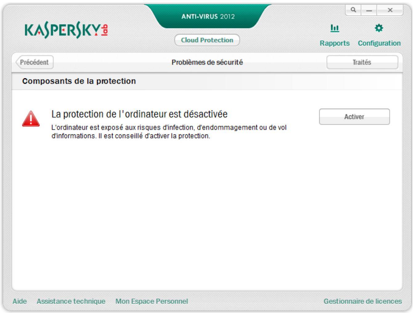 KASPERSKY ANTI-VIRUS 2012 - DIAGNOSTIC ET SUPPRESSION DES PROBLEMES DANS LA PROTECTION DE L'ORDINATEUR - 2