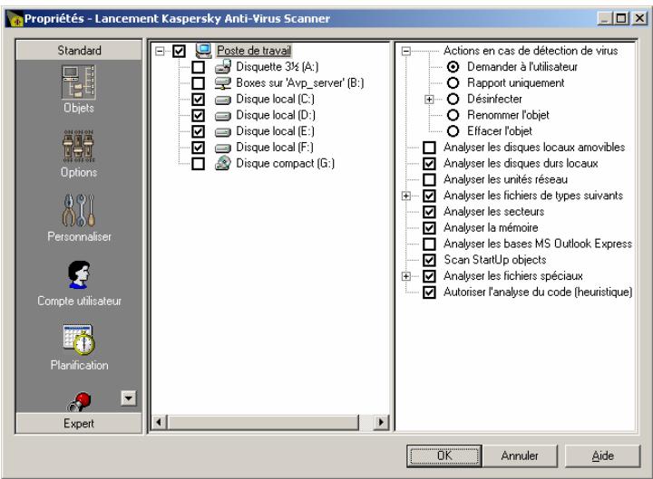 KASPERSKY ANTI-VIRUS 4.5 - Fenêtre des propriétés de la tâche Kaspersky AV Scanner - 1