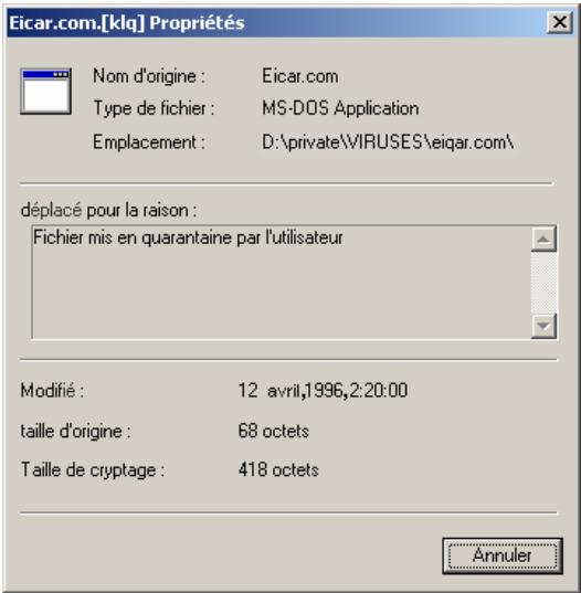 KASPERSKY ANTI-VIRUS 4.5 - Pour voir les propriétés du fichier: - 1