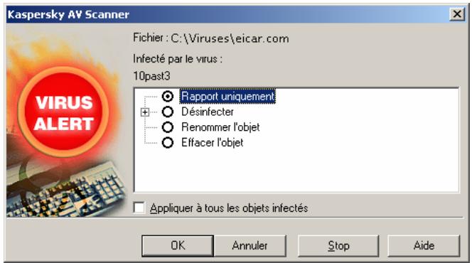 KASPERSKY ANTI-VIRUS 4.5 - Actions sur les objets infectés et suspects - 1