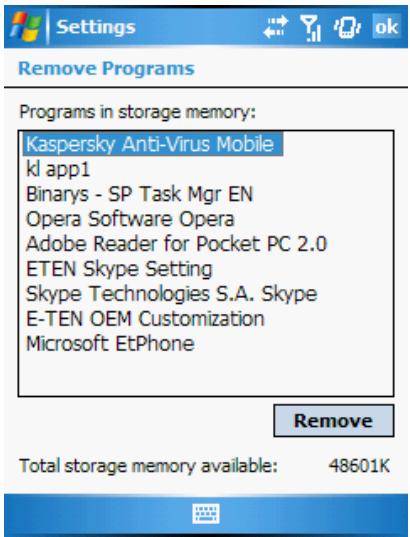 KASPERSKY ANTI-VIRUS MOBILE 6.0 - Supprimez le programme. Pour ce faire : - 2
