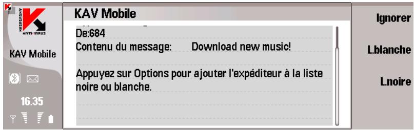 KASPERSKY ANTI-VIRUS MOBILE 6.0 - Actions appliquées aux messages - 1