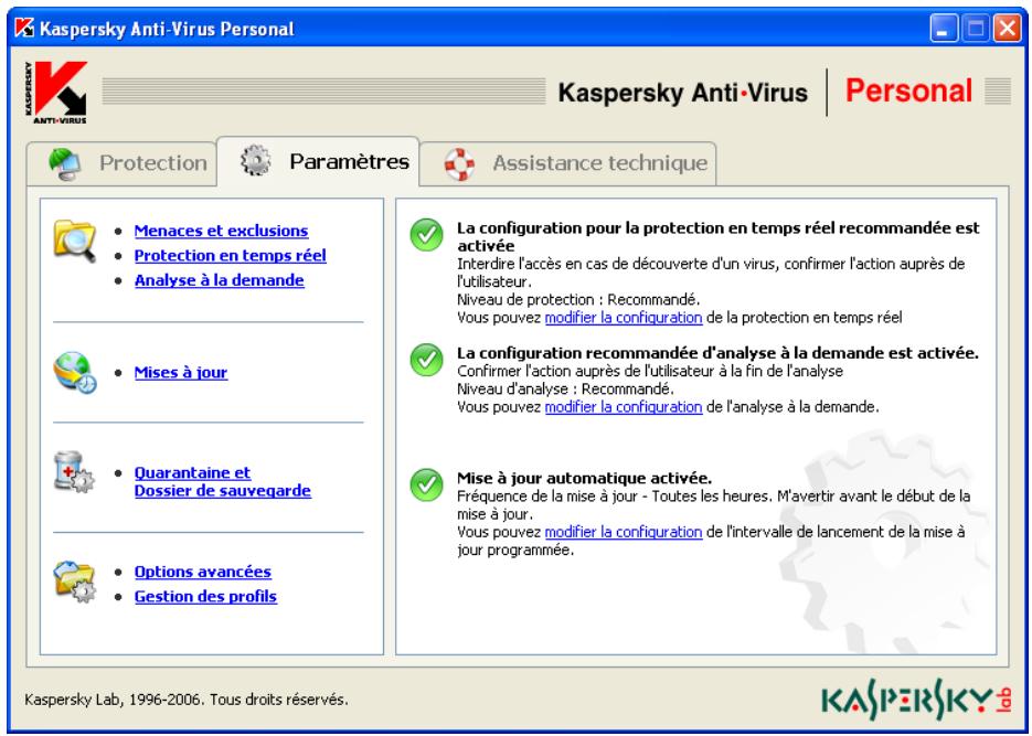 KASPERSKY ANTI-VIRUS PERSONAL 5.0 - Onglet Paramètres - 1