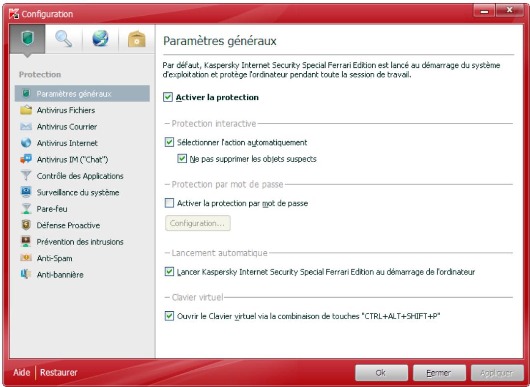KASPERSKY INTERNET SECURITY 11 - FENETRE DE CONFIGURATION DES PARAMETRES DEL'APPLICATION - 1