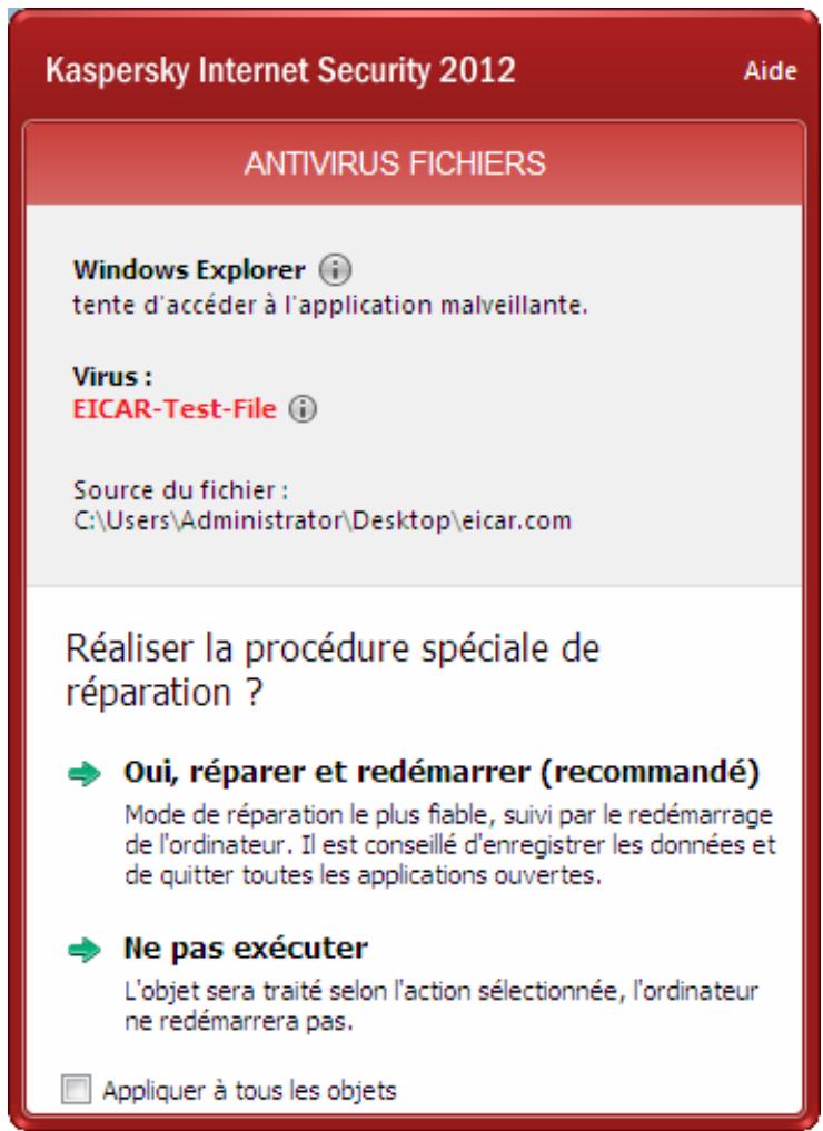 KASPERSKY INTERNET SECURITY 2012 - FENETRE DE NOTIFICATION ET MESSAGES CONTEXTUELS - 1