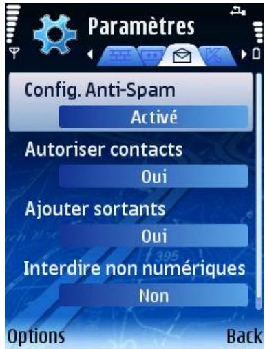 KASPERSKY MOBILE SECURITY 7.0 ENTERPRISE EDITION - Paramètres de la fonction Anti-Spam - 1