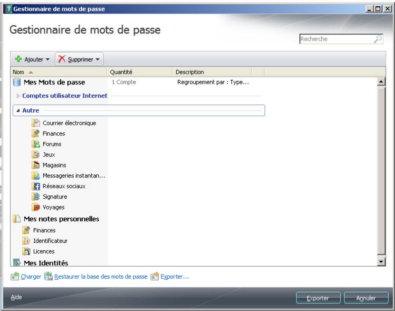 KASPERSKY SMALL OFFICE SECURITY 2 - FENETRE DE LA BASE DES MOTS DE PASSE - 1