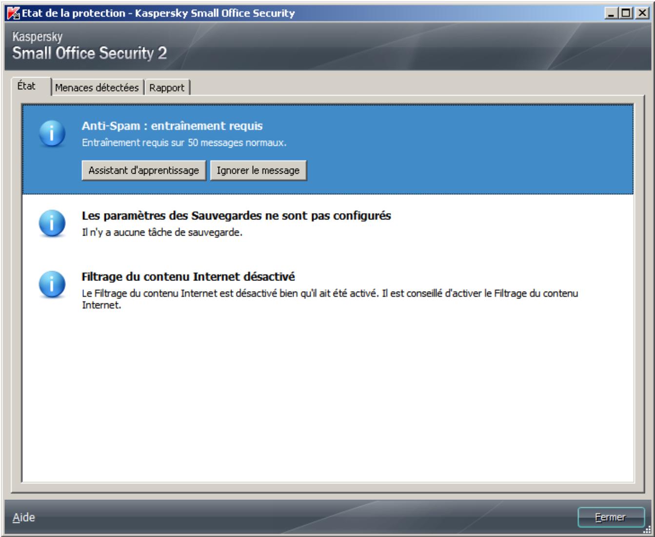 KASPERSKY SMALL OFFICE SECURITY 2 - DIAGNOSTIC ET SUPPRESSION DES PROBLEMES DANS LA PROTECTION DE L'ORDINATEUR - 1