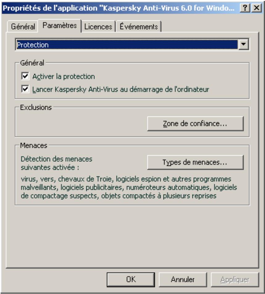 KASPERSKY ANTI-VIRUS FOR WINDOWS WORKSTATION - CONFIGURATION DES PARAMETRES DE L'APPLICATION - 1